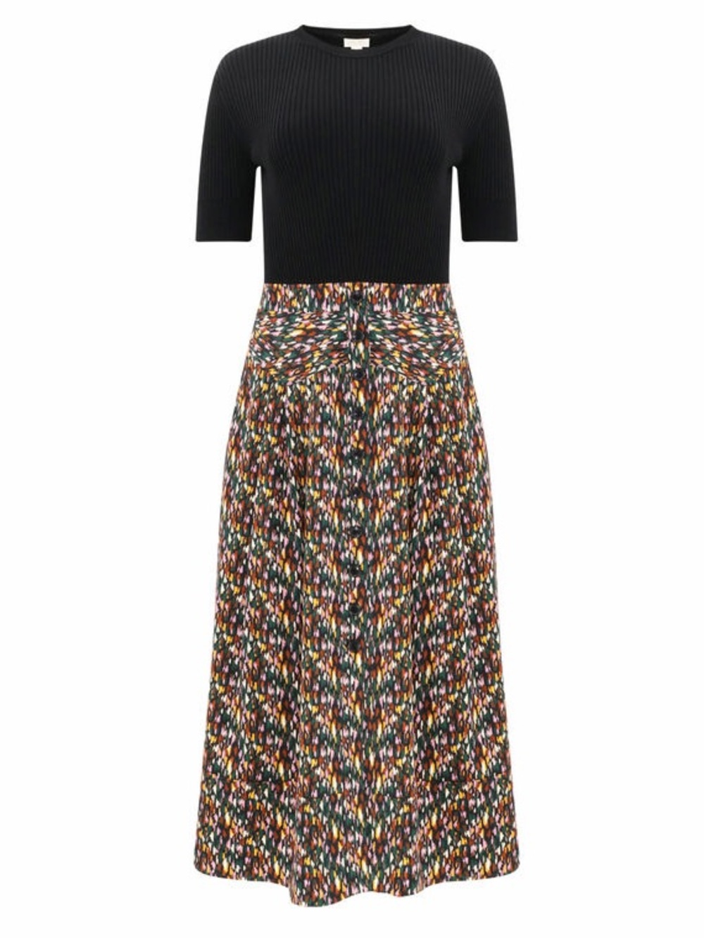 Shoshanna Black Top with Multicolor Printed Midi Skirt